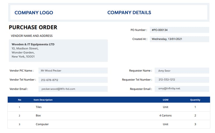 ADAM purchase order